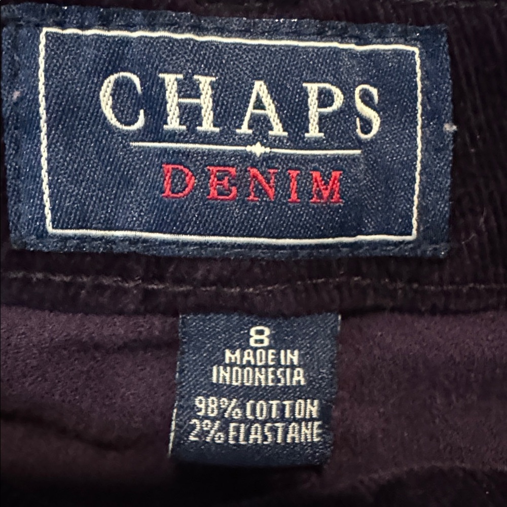 Dark Purple CHAPS Denim Velvety Corduroy Pants Womens 8 Straight leg high waist - Picture 6 of 9